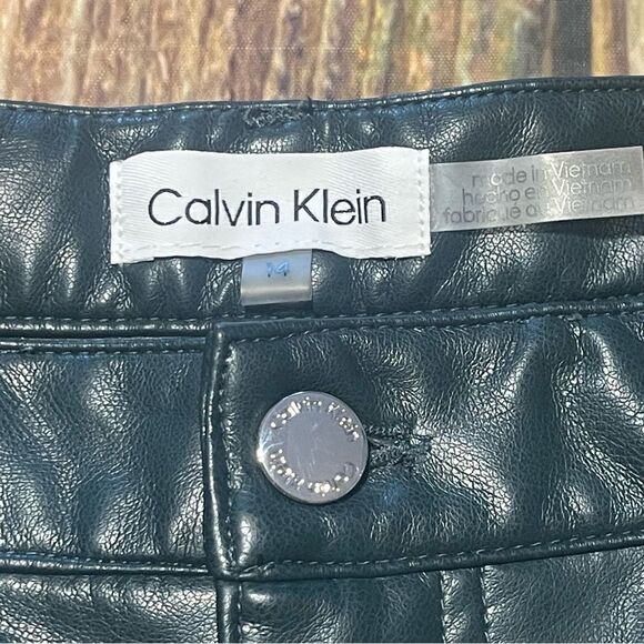 CALVIN KLEIN faux leather green pants Size 14 Preowned - Picture 3 of 10